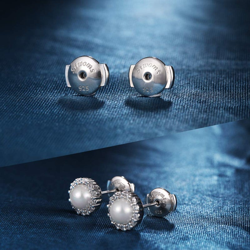 Siwoms 2-Pairs Locking Earring Backs for Studs - 18K White Gold Plated Secure Replacements Earring Backings, Hypoallergenic (7mm) - Image 2